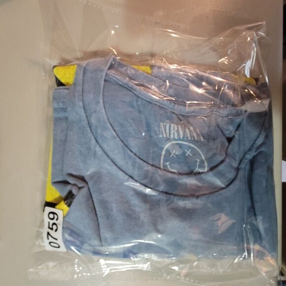 Nirvana Tee Shirt Men's Retro Graphic Burnout Blue on Blue Smiley Face Size XL - Picture 8 of 8